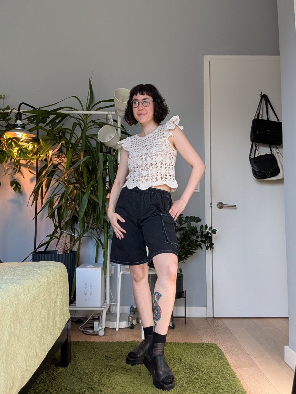 BISHOP + YOUNG crochet crop top in cream/ivory, size S